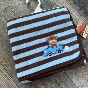 Carters Fleece Blanket New Brown Blue Baby Boy Polyester 28”x30”